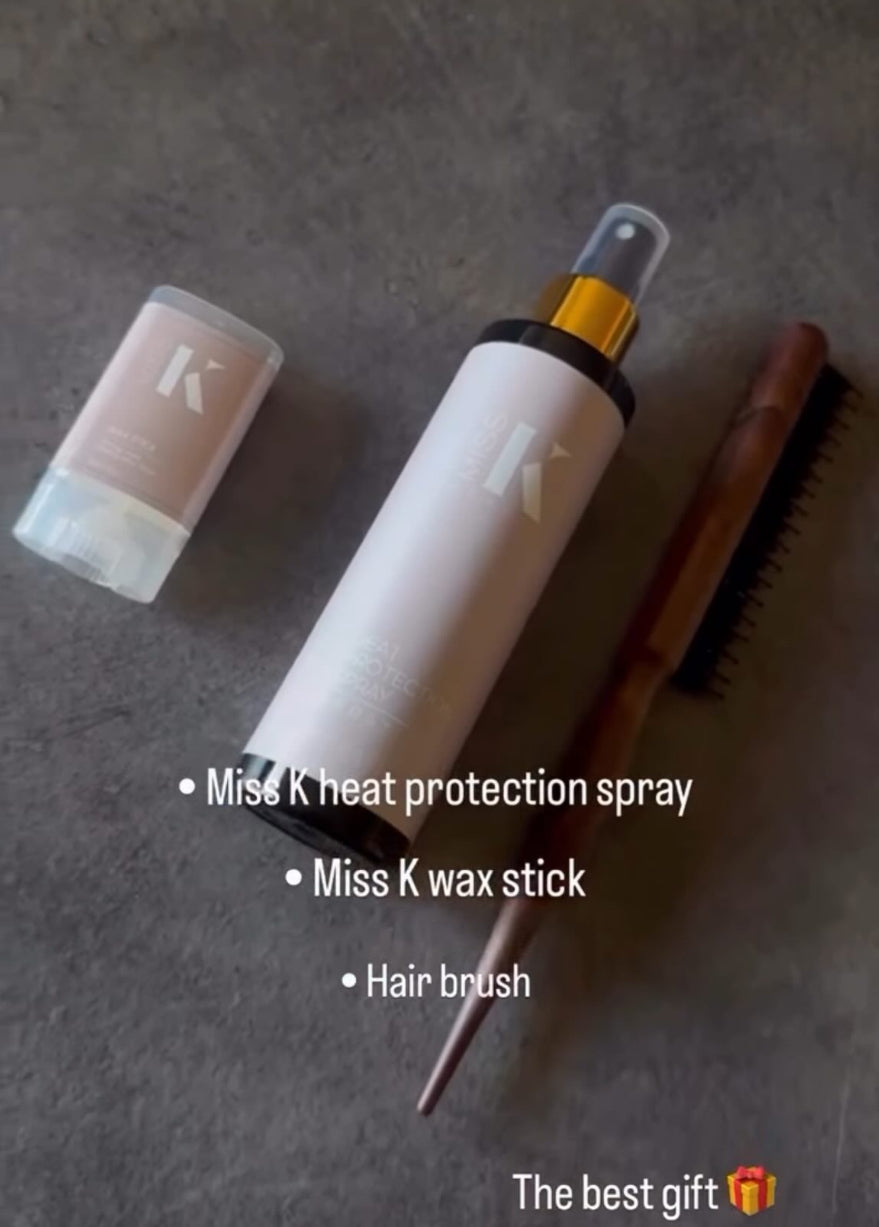 Miss K Hair Styling Set – Heat Protection Spray + Wax Stick + Styling Brush